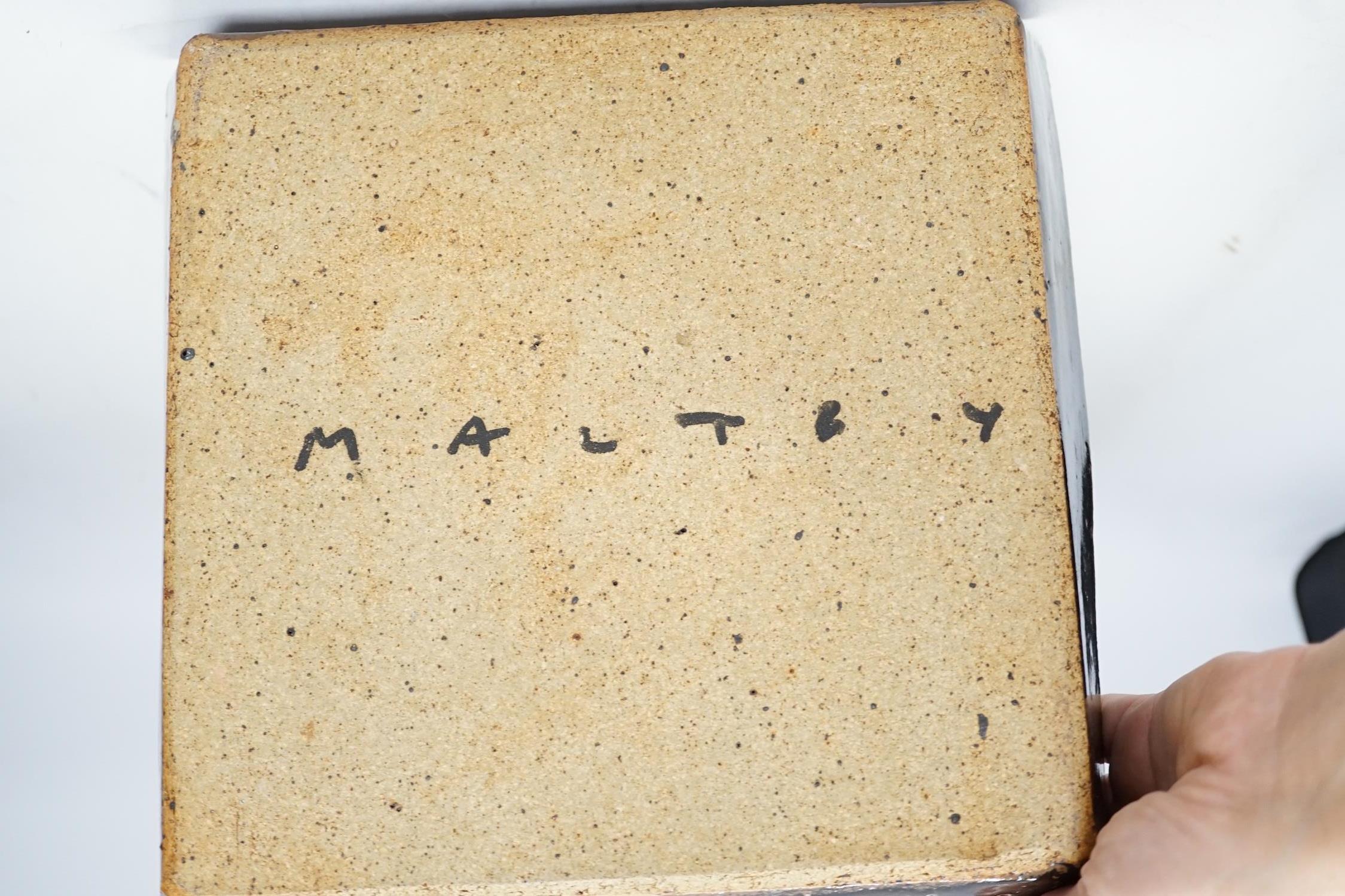 John Maltby (1936-2020), a studio pottery square dish, 23.5cm sq. Condition - good